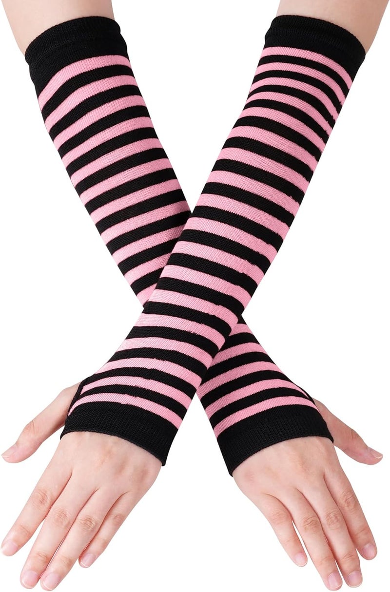 Nydotd Fingerless Long Sleeve Mittens Gloves Y2K Kawaii japanese harajuku Gothic Punk Knitted Striped Arm Warmer for Women - Image 1